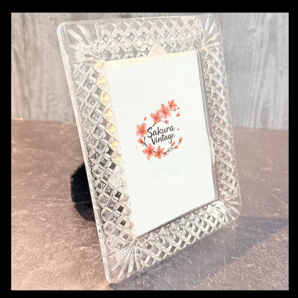 Vintage Picture Frame Lead Crystal Diamond Cut Clear Glass 90s 3.5 x 5